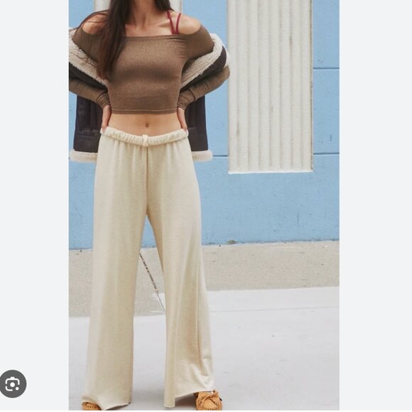 Aerie Offline Ott Fleece Super Wide Leg Lounge Sweat Pant Beach Tan Size Small - Picture 5 of 11